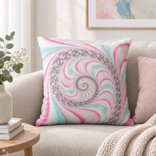 Pastel Pink Blue Candy Cane Spiral Fractal Throw Pillow