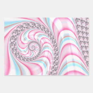 Pastel Pink Blue Candy Cane Spiral Fractal Wrapping Paper Sheets