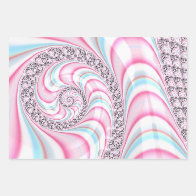 Pastel Pink Blue Candy Cane Spiral Fractal Wrapping Paper Sheets (Front)