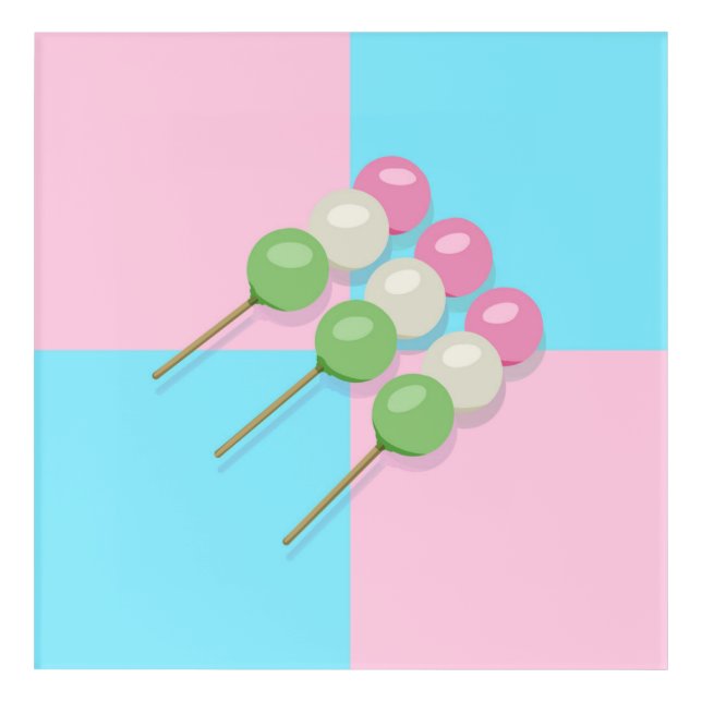 Pastel Pink Blue Checkered Dango Acrylic Wall Art (Front)