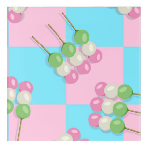 Pastel Pink Blue Checkered Dango Acrylic Wall Art