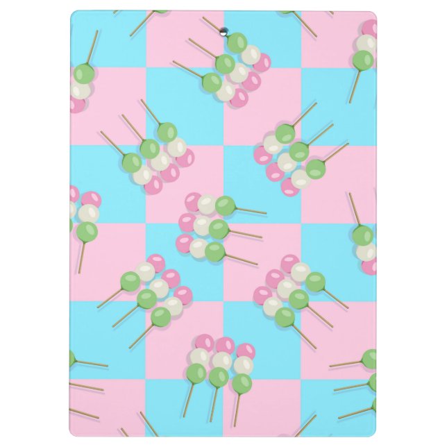 Pastel Pink Blue Checkered Dango Clipboard (Back)