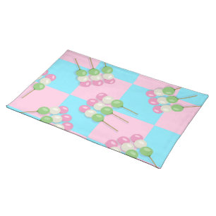 Pastel Pink Blue Checkered Dango Cloth Placemat