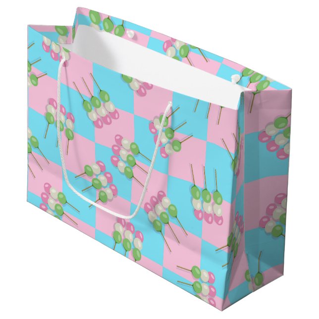 Pastel Pink Blue Checkered Dango Gift Bag (Front Angled)