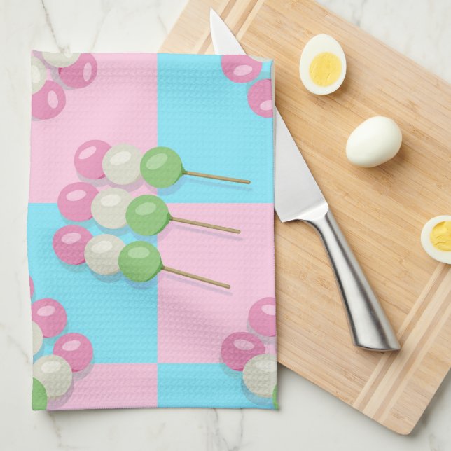 Pastel Pink Blue Checkered Dango Kitchen Towels (Quarter Fold)