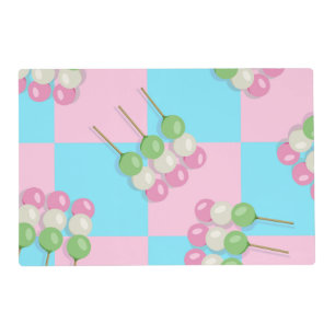 Pastel Pink Blue Checkered Dango Laminate Placemat