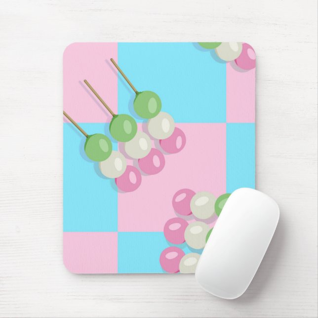 Pastel Pink Blue Checkered Dango Mousepad (With Mouse)