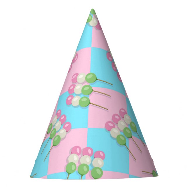 Pastel Pink Blue Checkered Dango Party Hat (Front)