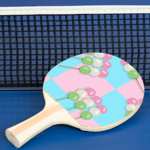 Pastel Pink Blue Checkered Dango Ping Pong Paddle