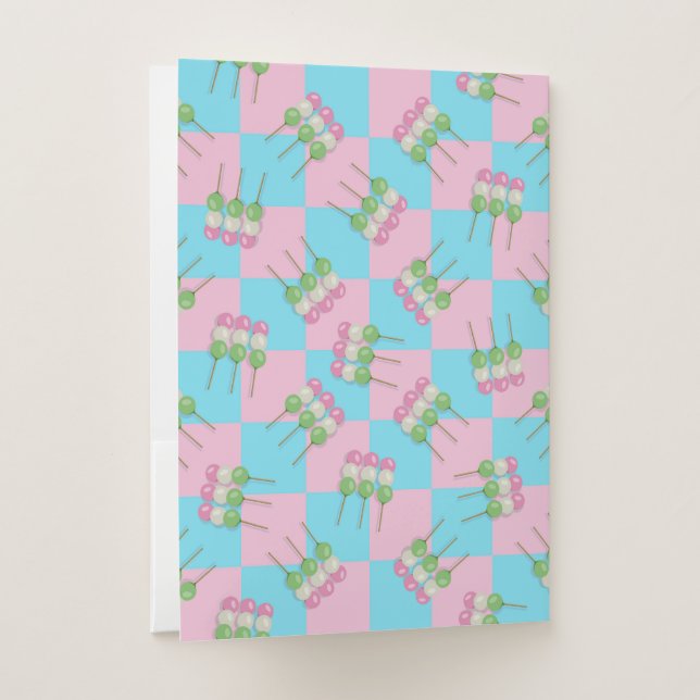 Pastel Pink Blue Checkered Dango Pocket Folder (Back)