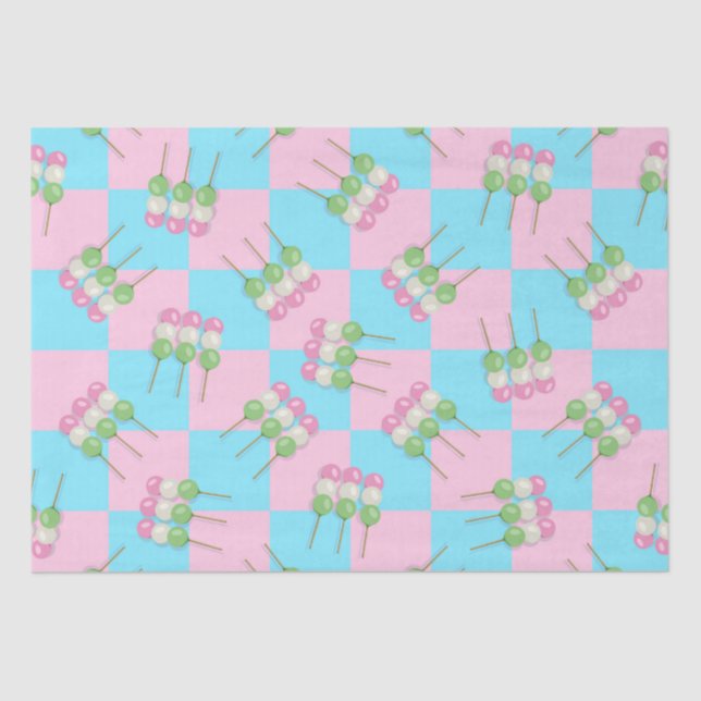 Pastel Pink Blue Checkered Dango Tissue Paper (Front)