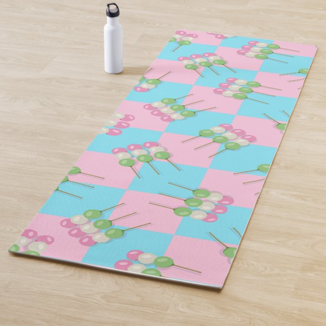 Pastel Pink Blue Checkered Dango Yoga Mat (In Situ)