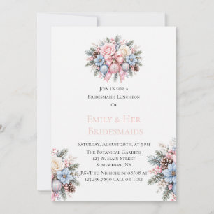 Pastel Pink Blue Christmas Bridesmaids Luncheon Invitation