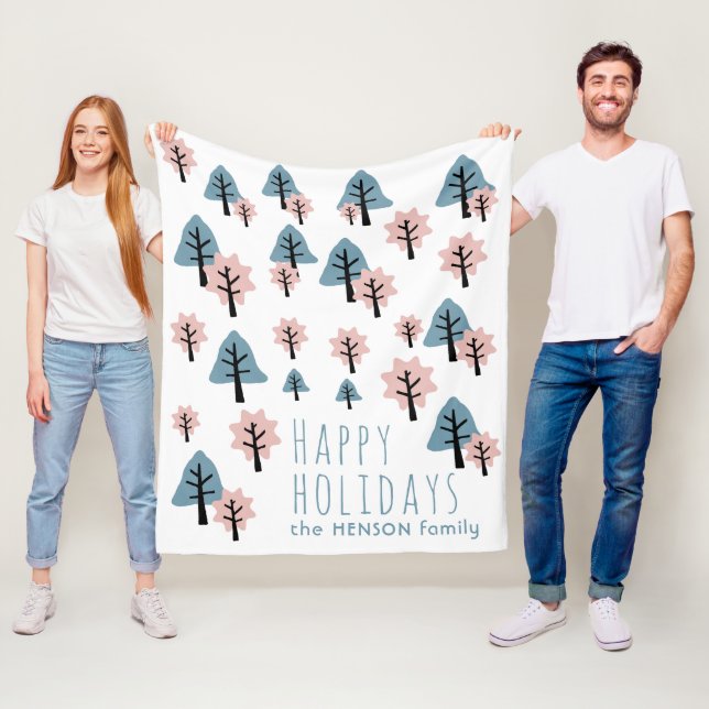 Pastel Pink Blue Cookie Bell Star Trees Christmas Fleece Blanket (In Situ)