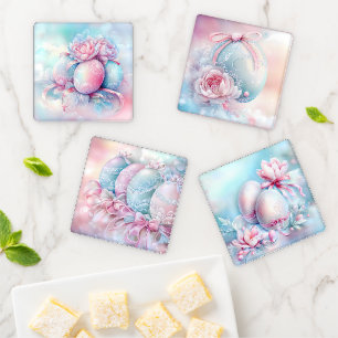 PASTEL PINK & BLUE EASTER EGGS COASTER SET