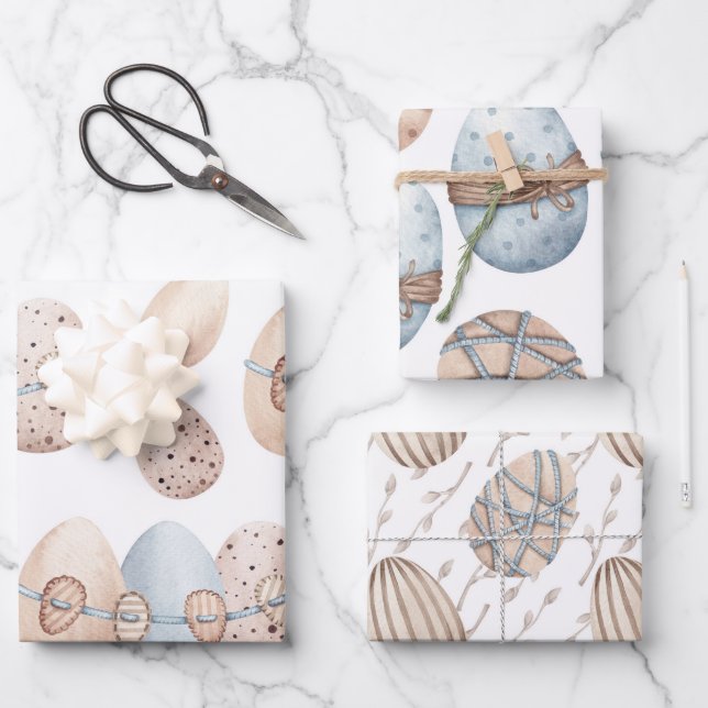 PASTEL PINK & BLUE EASTER EGGS WRAPPING PAPER SHEETS (Front)