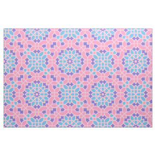 Pastel Pink Blue Ethnic Mosaic Geometric Pattern Fabric