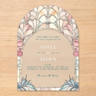 Pastel pink blue floral acrylic invitation