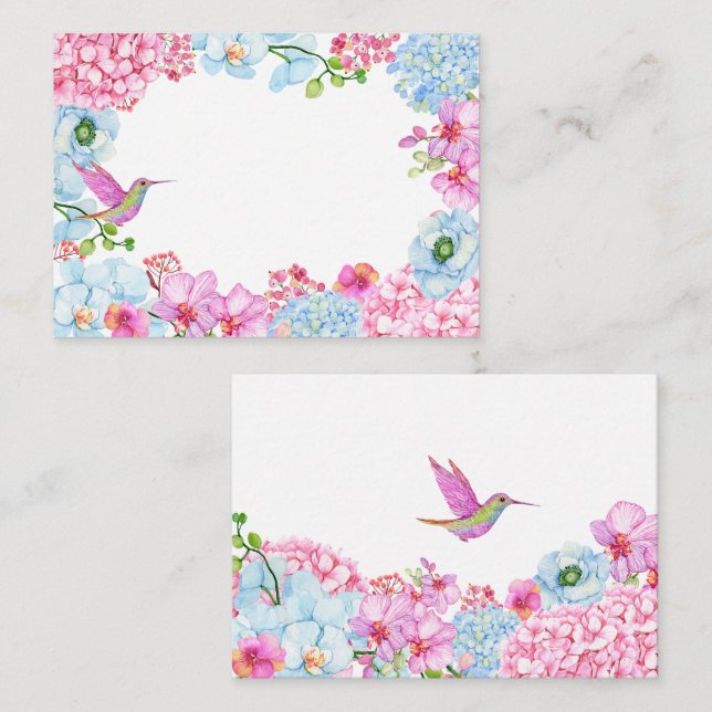 Pastel pink blue floral branch with bird  note card (Front/Back)
