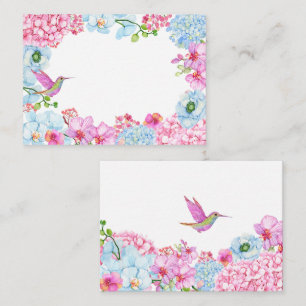 Pastel pink blue floral branch with bird  note card