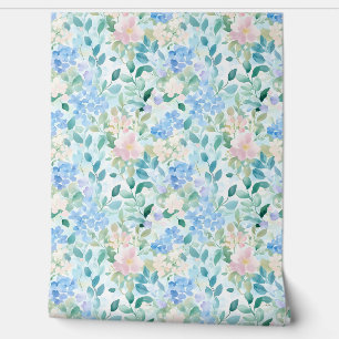 Pastel Pink Blue Floral Pattern Wallpaper