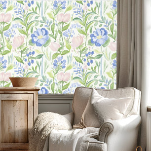Pastel Pink Blue Floral Pattern Wallpaper