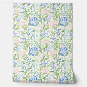Pastel Pink Blue Floral Pattern Wallpaper