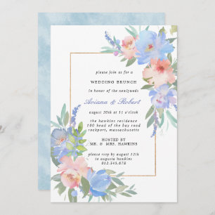 Pastel Pink Blue Floral Wedding Brunch Invitation