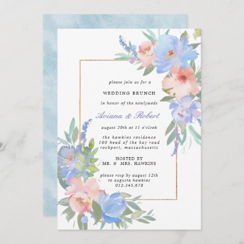 Pastel Pink Blue Floral Wedding Brunch Invitation