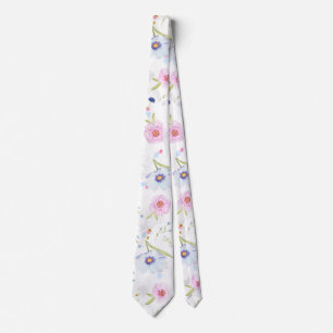 Pastel Pink & Blue Flowers Neck Tie