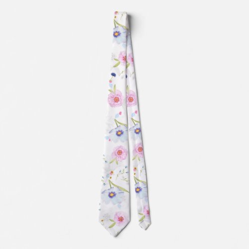 Pastel Pink  Blue Flowers Neck Tie