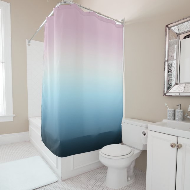 Pastel Pink & Blue Gradient Indigo Rose Ombre     Shower Curtain (In Situ)