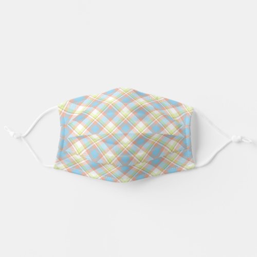 Pastel Pink Blue Green White Easter Plaid Pattern Adult Cloth Face Mask