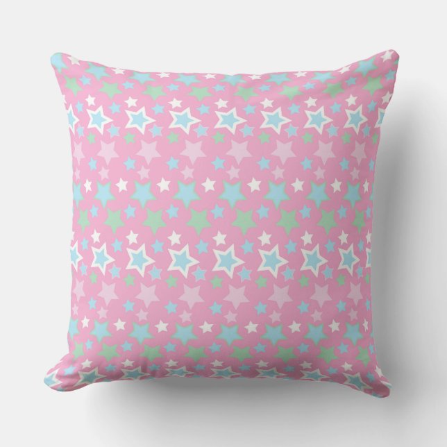 PASTEL PINK BLUE GREEN WHITE STARS & STRIPES THROW PILLOW (Front)