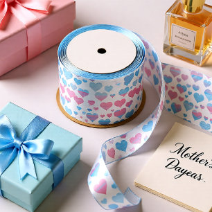 Pastel Pink Blue Hearts Mother’s Day Satin Ribbon