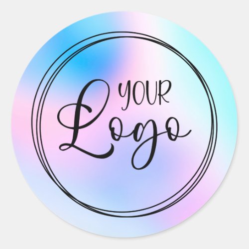 Pastel Pink Blue Holographic Gradient Logo Classic Round Sticker