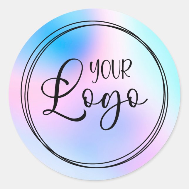 Pastel Pink Blue Holographic Gradient Logo Classic Round Sticker (Front)