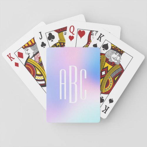 Pastel Pink Blue Holographic Three Letter Monogram Playing Cards