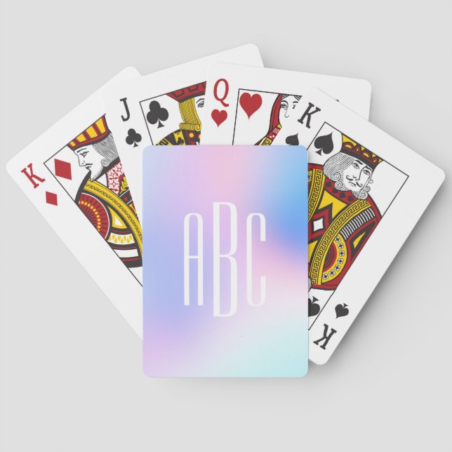 Pastel Pink Blue Holographic Three Letter Monogram Poker Cards (Back)