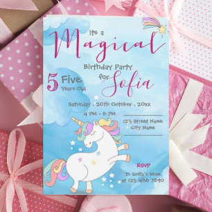 Pastel pink blue Magical Unicorn Themed Birthday Invitation