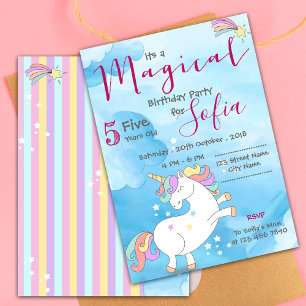 Pastel pink blue Magical Unicorn Themed Birthday Invitation