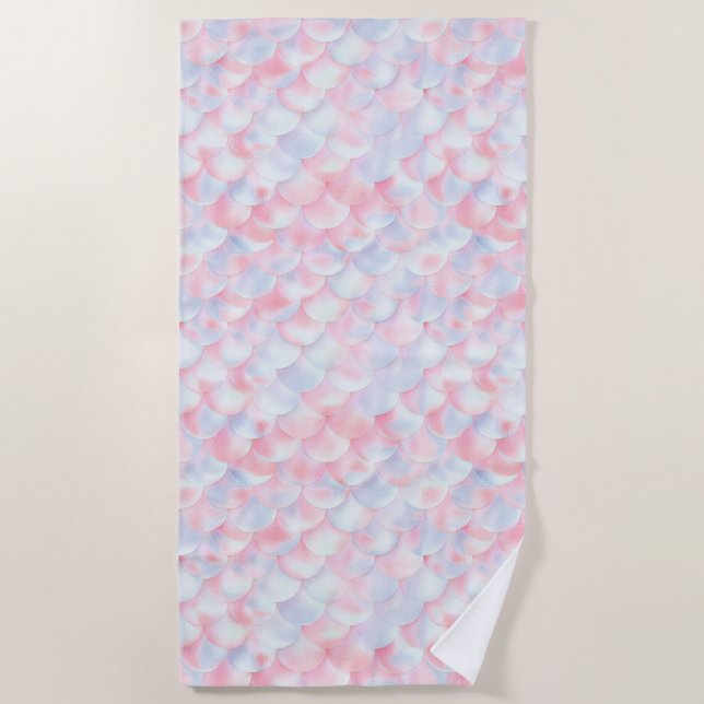 PASTEL PINK BLUE MERMAID BEACH TOWEL (Front)