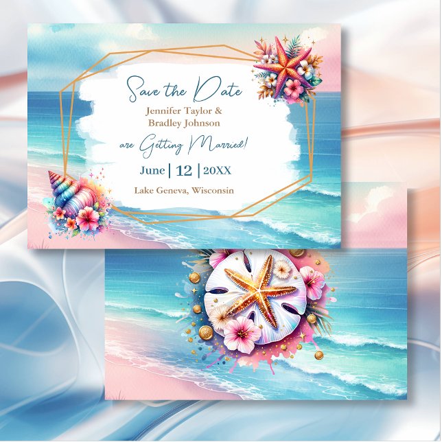 Pastel Pink Blue Ocean View Wedding Save the Date Invitation (Creator Uploaded)