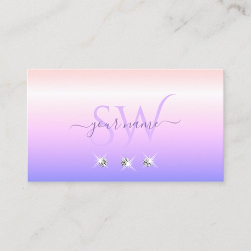 Pastel Pink Blue Ombre Sparkling Diamonds Initials Business Card