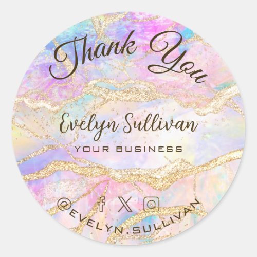 Pastel Pink Blue Opal Thank you Classic Round Stic Classic Round Sticker