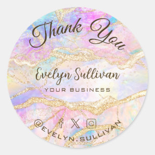 Pastel Pink Blue Opal Thank you Classic Round Sticker