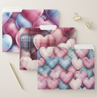 PASTEL PINK & BLUE PLAID PATTERNS LOVE HEARTS FILE FOLDER
