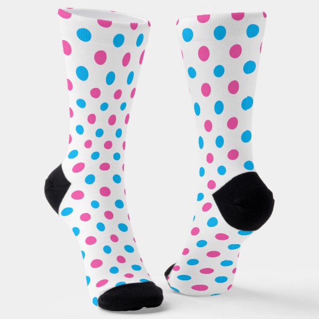 Pastel Pink Blue Polka Dot Pattern Socks (Angled)