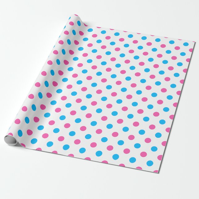 Pastel Pink Blue Polka Dot Pattern Wrapping Paper (Unrolled)