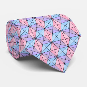 Pastel pink blue purple colours geometric pattern neck tie